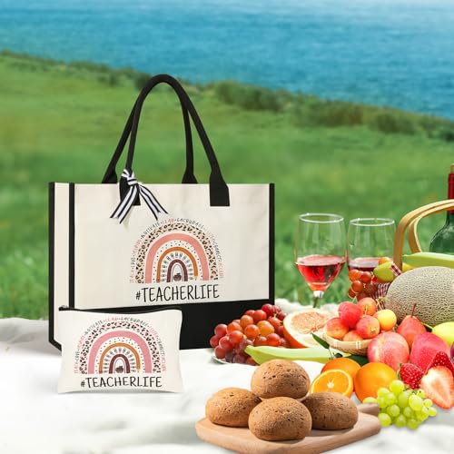 Tecanne Teacher Tote Bag with Matching Makeup Bag - Appreciation Gift Set