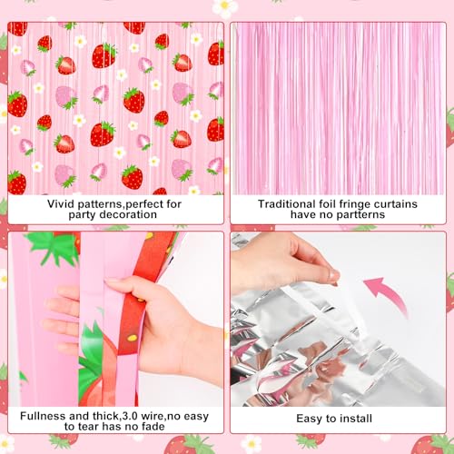 Strawberry Foil Fringe Curtains - 2 Pack Tinsel Backdrop for Party Decor