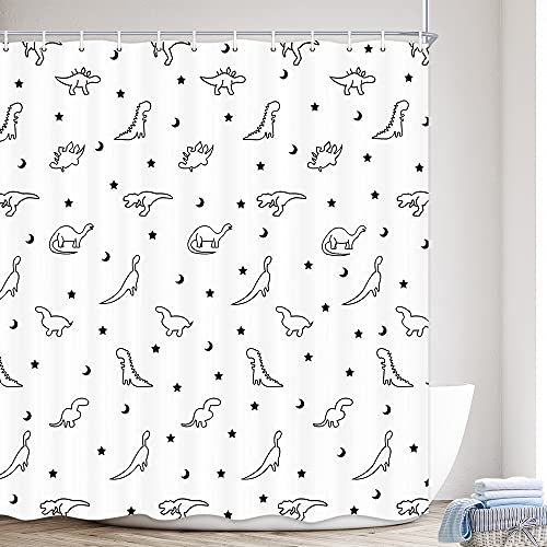 Funny Dinosaur Shower Curtain 72"x72" - Cute Black & White Design