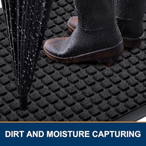 Smiry Natural Rubber Front Door Mat - Non-Slip Low-Profile Entrance Mat, Black