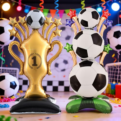 Standing Soccer Trophy Balloons - 62 Inch Self-Standing Mylar Balloons for Sports Events & Birthdays, Set of 2