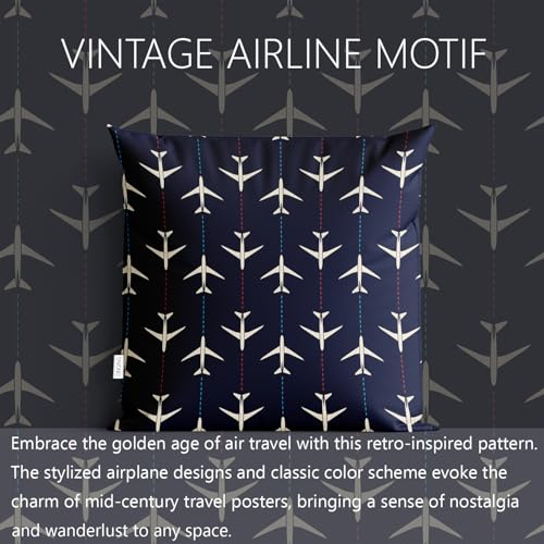 Navy Blue & White Airplanes Throw Pillow Cover - 18" x 18" (Pack of 1)