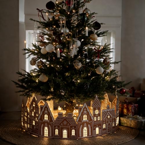 Classic Wooden Gingerbread House Decor Set with LED Lights for Above The Cabinet - Farmhouse Christmas Village Silhouettes