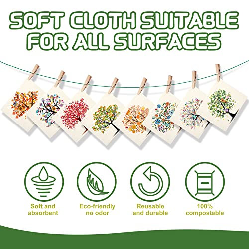 Vesici 8-Pack Swedish Dishcloths for Kitchen Tree Owl Pattern, Reusable & Absorbent