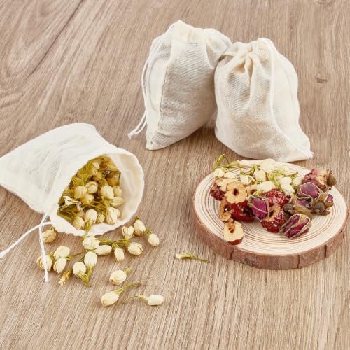 TUZAZO 50 Pcs Reusable Cotton Muslin Bags - 3x4 Inch Tea & Spice Sachets