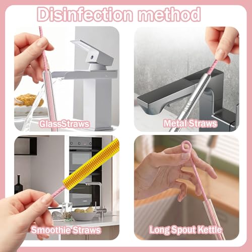 Pink 2-Pack Silicone Straw Cleaner Brush - Extra Long 12.6in Reusable Glass & Metal Straw Cleaner - Flexible, Soft, Anti-Slip Handle