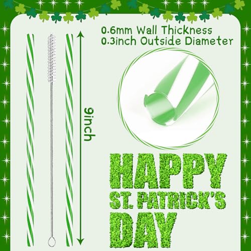 Reusable Green and White Striped Christmas & Holiday Party Drinking Straws Set - 50 Pieces