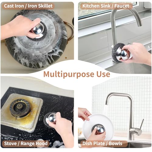 VinYankee Stainless Steel Wool Scrubber with Handle - 1 Handle & 4 Pads