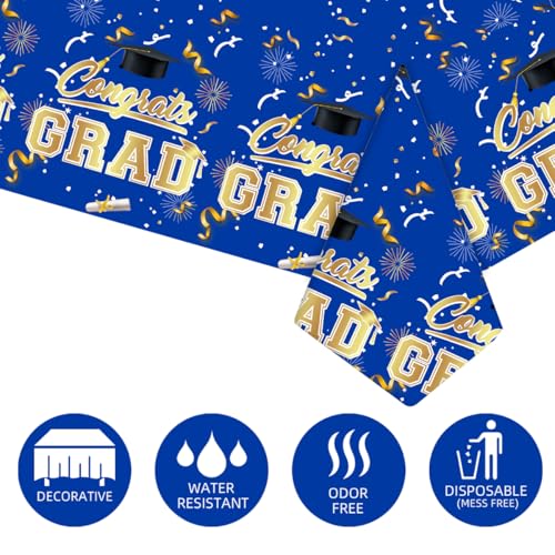 Graduation Tablecloths Disposable Blue 54x108 Inch 3PK