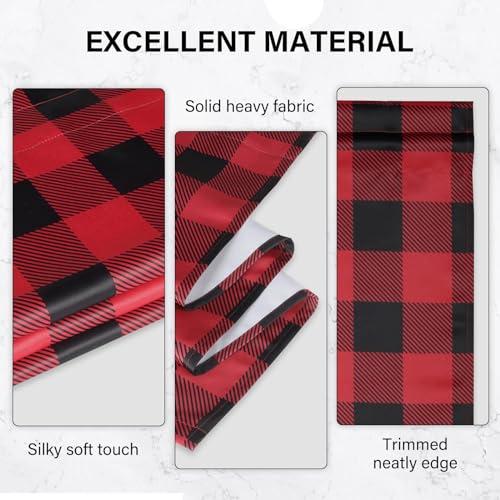 Simple Deluxe 2 PCS Buffalo Check Kitchen Tier Curtains, Plaid Gingham Short Curtain for Half Cafe Windows, 26" W x 36" L, Black&Red
