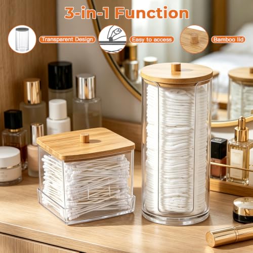 Cotton Pad Holder Set with Bamboo Lid - 2 Pcs Vanity Organizers 02B
