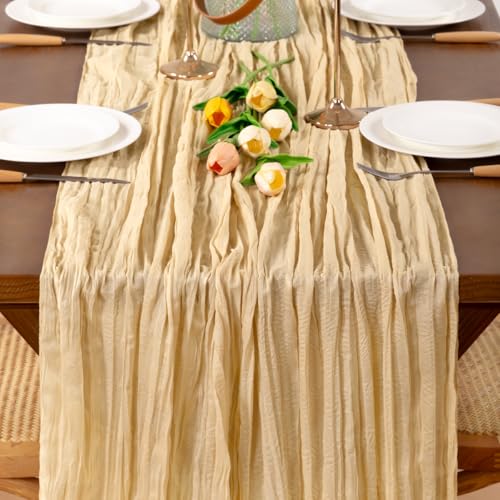 Champagne Cheesecloth Table Runner 12 Pack Boho Fall Gauze for Dining & Events