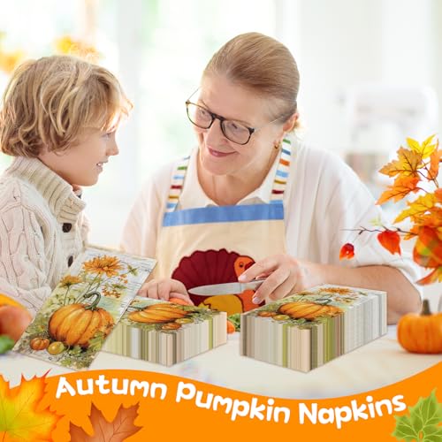 100-Pack Thanksgiving Paper Napkins - Pumpkin Design for Fall Decor