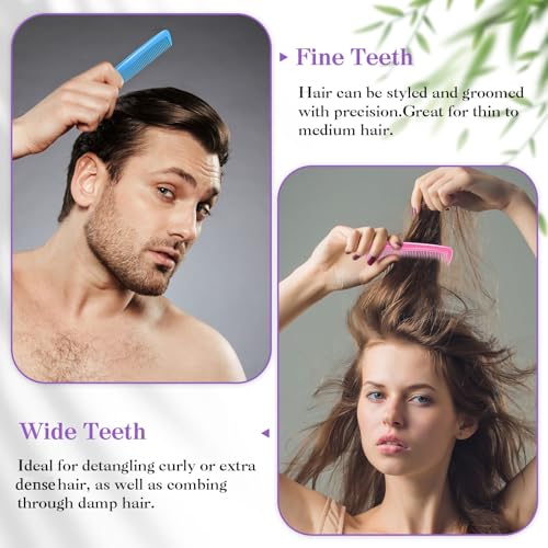 Hestya 24 Pack Pocket Hair Combs Bulk - 5 Inch Plastic Double Sided Fine and Wide Tooth Styling Hairbrush Set