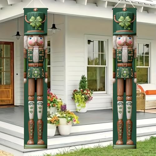 St Patrick Day Nutcracker Porch Banner Shamrock Door Hanging 12x72 Inch