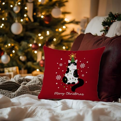 Tuxedo Cat Christmas Pillow Cover 18x18 - Cat Lovers Gift Cat 01