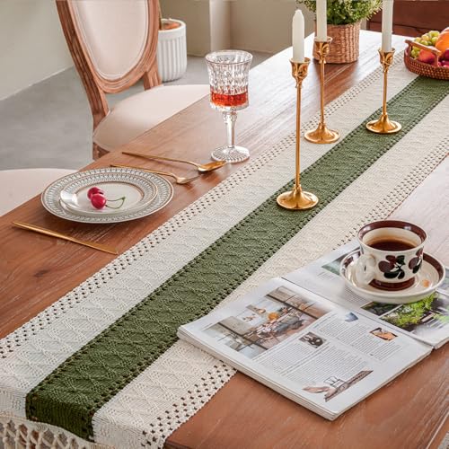 Sage Green Farmhouse Boho Macrame Table Runner 72 Inch with Tassels - Variation of THIS listing