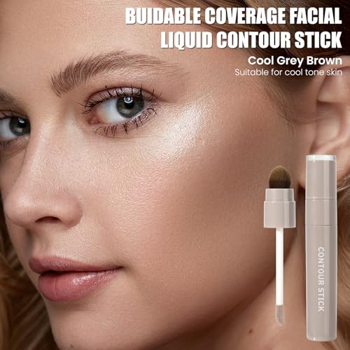 LYBHDAFA Cool Toned Liquid Contour Stick with Brush, Matte Cream Bronzer