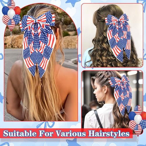 American Flag Hair Bow Clip - Red White Blue Patriotic Hair Accessory