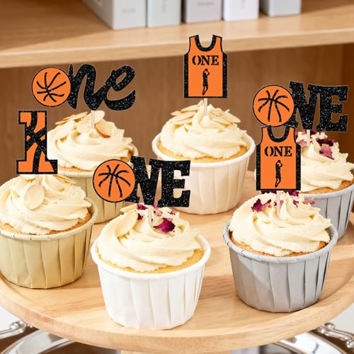 Basketball 1st Birthday Cupcake Toppers Glitter Cake Picks 12 Pcs
