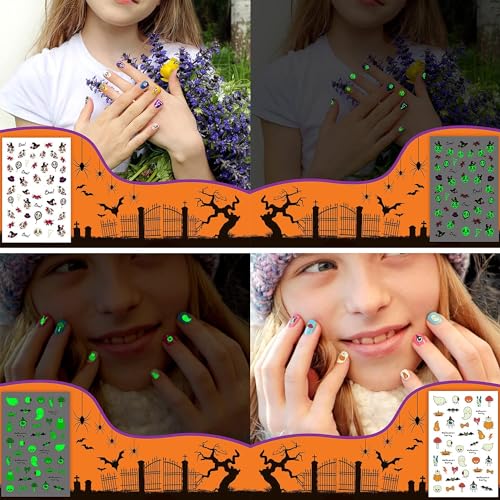 280 PCS Glow Halloween Nail Stickers for Kids - DIY Nail Art Decals