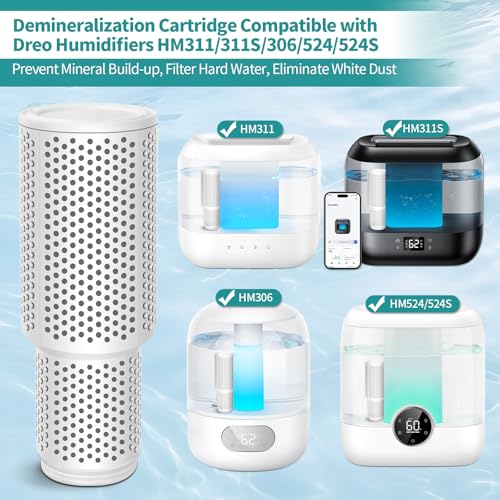BETTFILTER 4 Pack Demineralization Cartridge Filter for Humidifier Compatible with Dreo Humidifiers HM311/HM311S/HM524/HM524S/HM306/HM409S, Reduce Minerals, Filter Hard Water, Eliminate White Dust