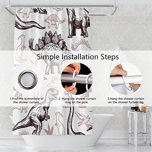 Dinosaur World Sketch Shower Curtain - Waterproof Polyester, 36x72 Inch Tan