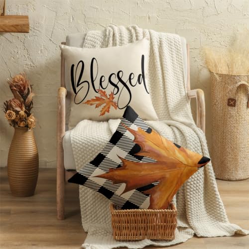 Fall Throw Pillow Covers 18x18 Set of 4, Farmhouse Autumn Pumpkin Decor