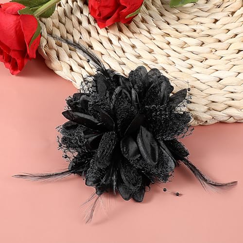 Giantree Black Rose Flower Hair Clip & Brooch for Wedding Party