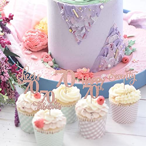 70th Birthday Rose Gold Glitter Cupcake Toppers 30 Pack