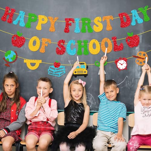 Happy First Day of School Banner - Back to School Party Decor