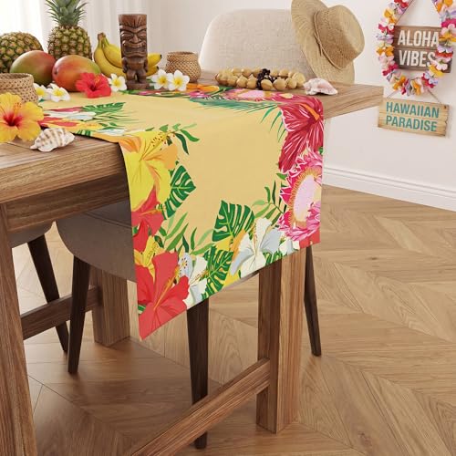 Hibiscus Palm Leaf Table Runner - Luau Party Decorations