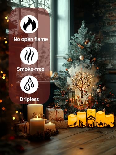 Nativity Scene Candles with Remote Control - 5 Pcs Flameless Christmas Decor with Timer