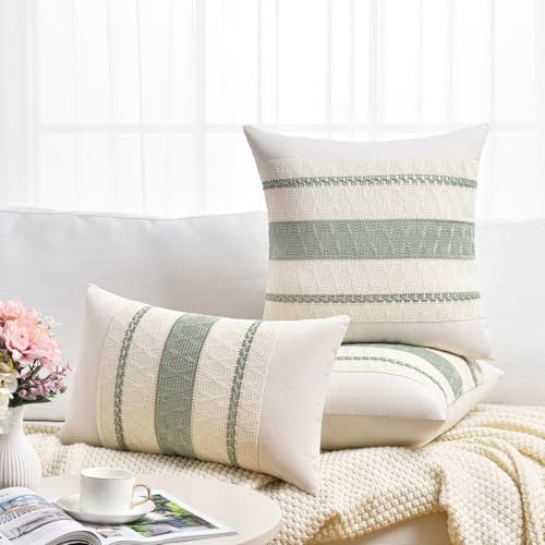 Sage Green Boho Lumbar Pillow Cover - 12x20 Inch Decorative Case