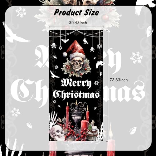 Gothic Christmas Door Cover Banner - Merry Christmas Skull Holiday Decor
