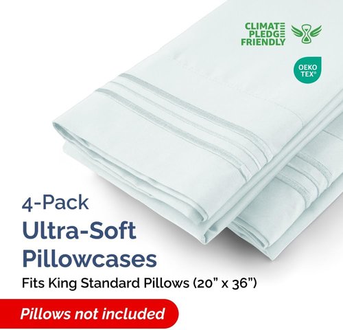 King Standard Pillow Cases | Soft Hotel Quality Covers - Comfy & Machine Washable - Ice Blue - Set of 4