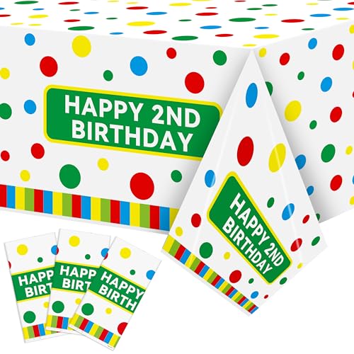Happy 2nd Birthday Plastic Tablecloths - 3 Pack Disposable Table Covers