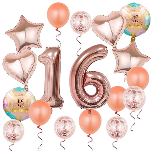 Rose Gold 16th Birthday Balloons Set - 18 Pcs Foil & Latex