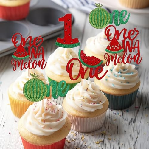 12-Piece Watermelon Cupcake Toppers for 1st Birthday Party