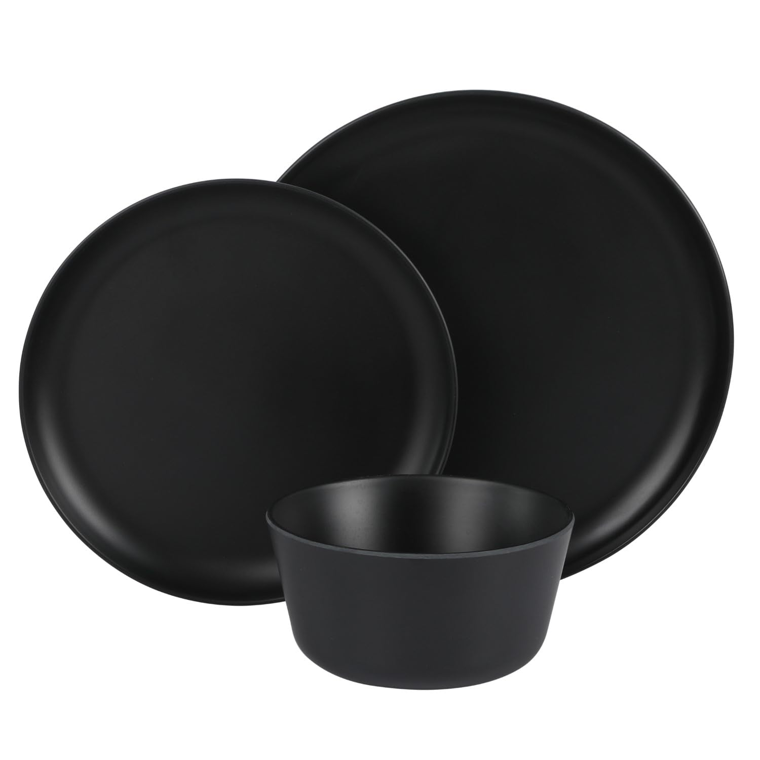 Gibson Home Fairhope 12-Piece Matte Black Melamine Dinnerware Set – Durable Lightweight Plates and Bowls, Kitchen Dining Set