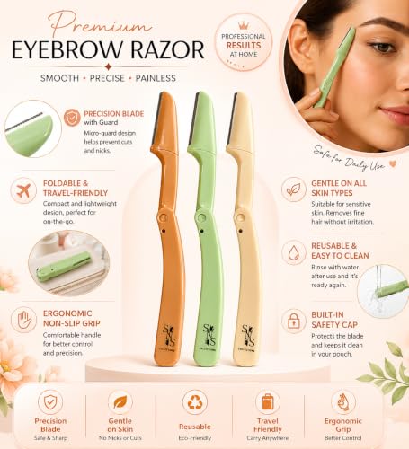 Dermaplane Razor for Women 3-Pack - Facial Hair & Eyebrow Trimmer