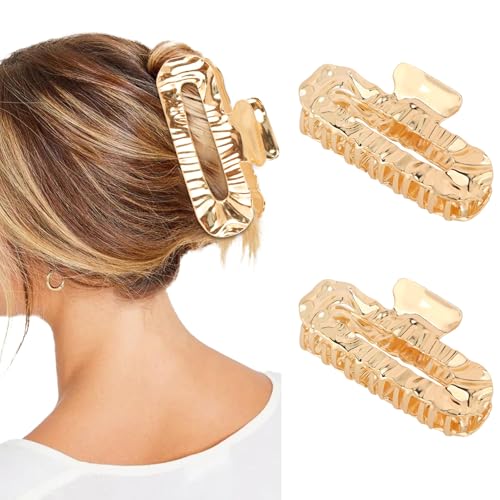ANBALA Gold Metal Hair Claw Clips - 3.9 Inch Strong Hold Geometric Hair Accessories for Thick and Thin Hair, 2 Pack