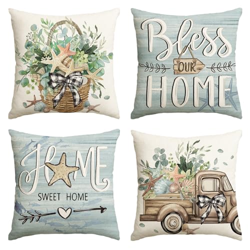 AVOIN colorlife Eucalyptus & Starfish Throw Pillow Covers 18x18 Set of 4