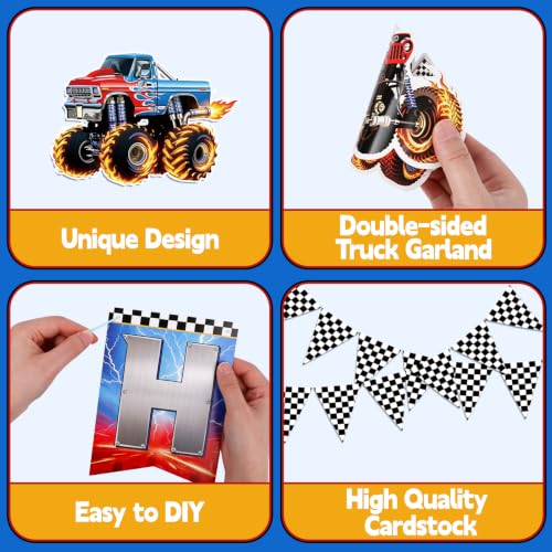 Monster Truck Birthday Decorations Set - 12 Pcs Party Decor