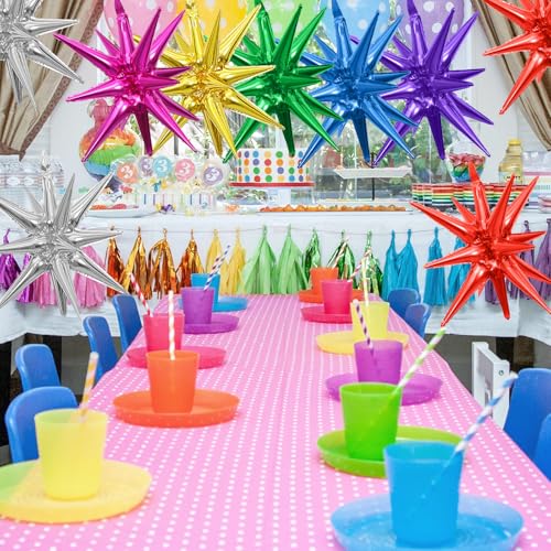 Adorely 22-Inch Colorful Explosion Star Balloons - 9-Piece Foil Set