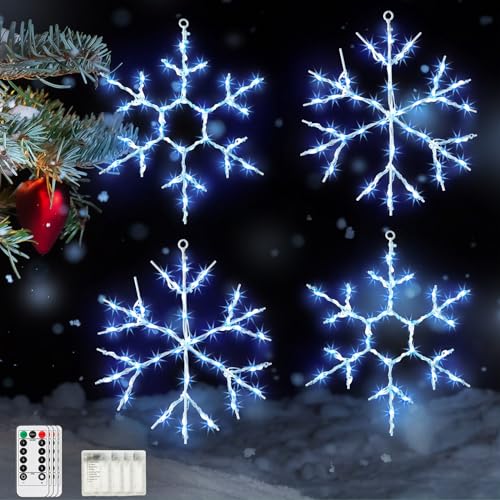 Tuanse 4 Pack Blue Christmas Snowflake Window Lights with Remote