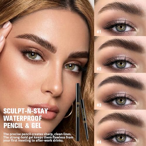 BEUKING Sculpt-N-Stay Waterproof Dual-Ended Eyebrow Pencil & Setting Gel, Shade 04
