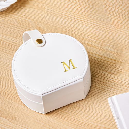 Personalized Travel Jewelry Case with Golden Initial - Elegant Half-Moon Design