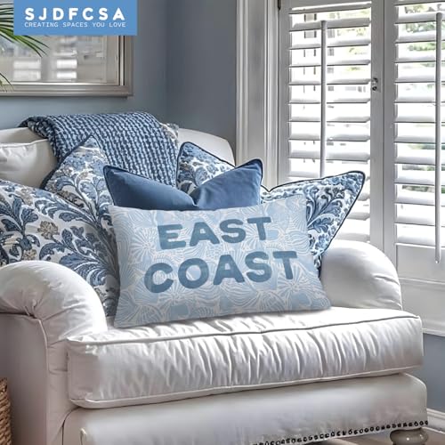 Blue Seashell Coastal Beach Pillow Cover 12x20 - East Coast Beach Decor, Preppy Throw Pillowcase, Coastal Bedroom & Couch Accent - Coast-east Coast-seashell-blue