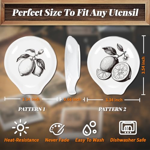 Ceramic Spoon Rest with Lemons Pattern - 2Pcs Heat Resistant Utensil Holder